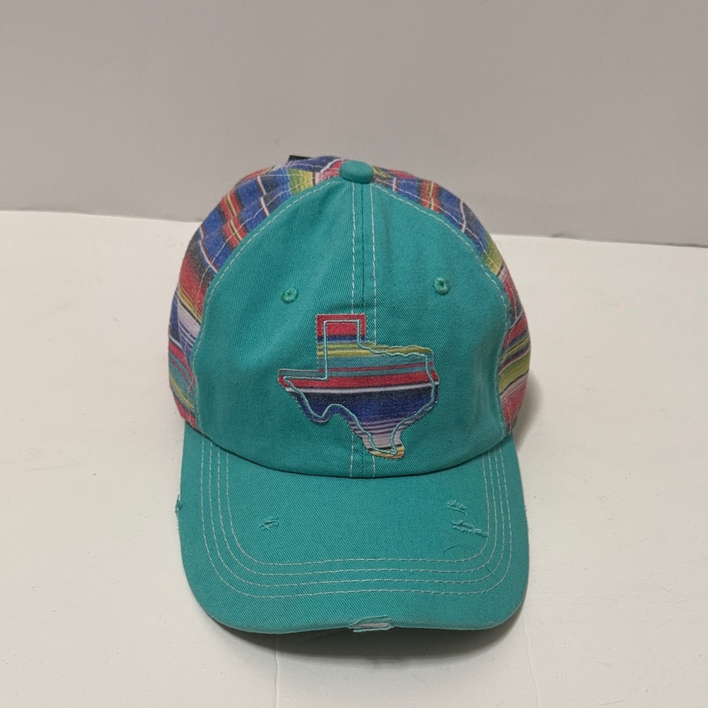 Turquoise Woman Baseball Cap with Colorful Serape Texas Patch